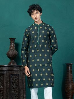 EKYAA - Jacquard Motif Green Kurta