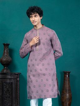 EKYAA - Jacquard Motif Mauve Kurta