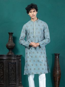 EKYAA - Jacquard Motif Blue Kurta