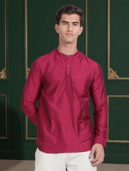 Kryptic - Cryptic Men Viscose Rayon Printed Burgundy Short Kurta