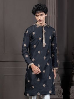 EKYAA - Ethnic Motif Embroidery Black Kurta