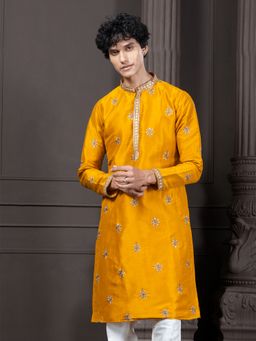 EKYAA - Ethnic Motif Embroidery Yellow Kurta