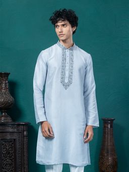 EKYAA - Floral Yoke Design Thread Work Straight Blue Kurta