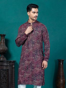 EKYAA - Cotton Paisley Print Wine Kurta