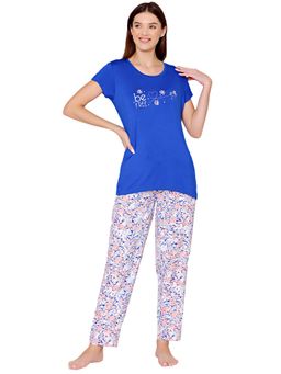 Bodycare - Womens Modal Spandex Printed T-Shirt & Pyjama BSLS15006 Blue (Set of 2)