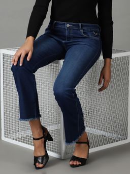 SHOWOFF - Women's Stretchable Clean Look Navy Blue Bootcut Jeans