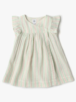 GAP - Girls Multi-Color V-Neck Striped A-Line Dress With Bloomer & Headband