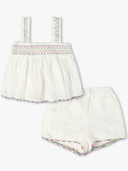 GAP - Girls White Embroidered Square-Neck Top with Shorts