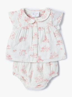 GAP - Girls Off White Printed Dress with Bloomers