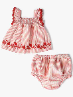 GAP - Girls Red Striped Dress with Bloomer