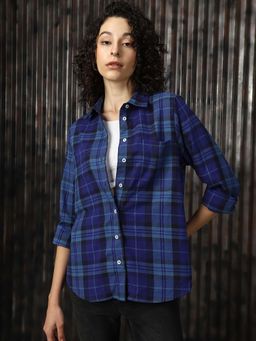 High Star - Women's Navy Blue Checks Shirt