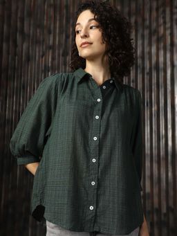 High Star - Women's Olive Self Design Shirt