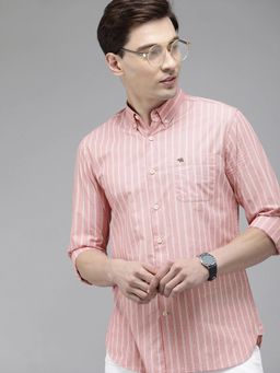 The Bear House - Men's Pink Striped Long Sleeves Casual Shirt