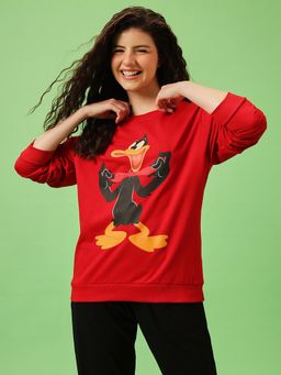 Clovia - Red Terry Cotton Looney Tunes Sweatshirt