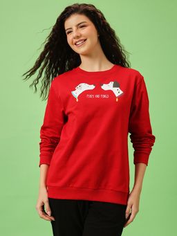 Clovia - Red Terry Cotton Disney Sweatshirt