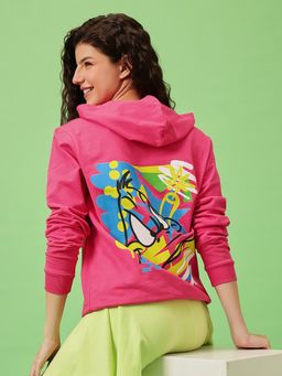 Clovia - Pink Terry Cotton Looney Tunes Hoodie