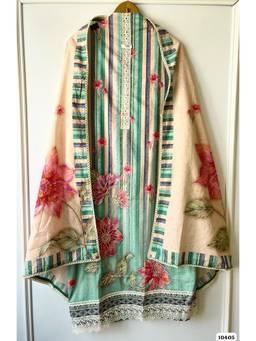 DEVRI - White Mul Embroidered Unstitched Kurta with Pant and Dupatta