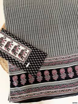 DEVRI - Black Cotton Jaipuri Printed Unstitched Kurta with Pant and Dupatta