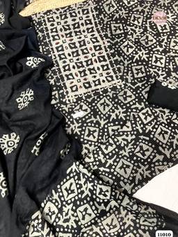 DEVRI - Black Cotton Batik Printed Unstitched Kurta with Pant and Dupatta