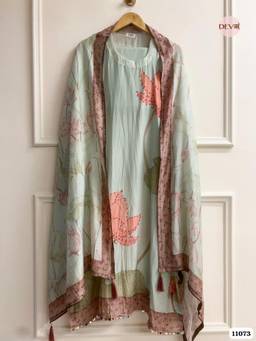 DEVRI - Green Muslin Embroidered Semi Stitched Kurta with Pant and Dupatta