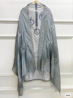 DEVRI - Grey Khadi Cotton Woven Printed Embroidered Unstitched Kurta with Pant and Dupatta