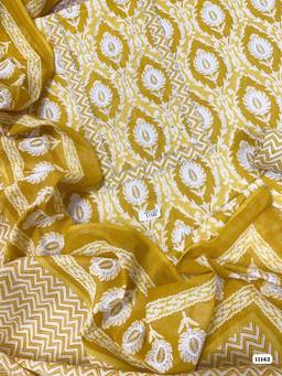 DEVRI - Yellow Cotton Printed Unstitched Kurta with Pant and Dupatta