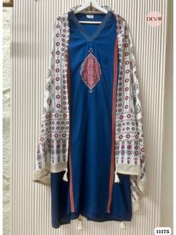 DEVRI - Blue Slub Cotton Unstitched Kurta with Pant and Dupatta