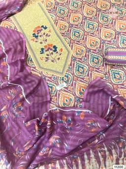 DEVRI - Purple Pure Cotton Embroidered Unstitched Kurta with Pant and Dupatta