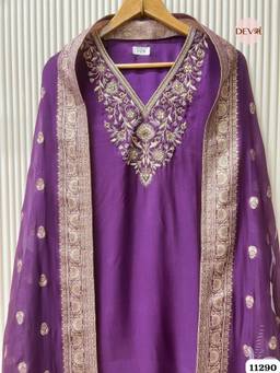 DEVRI - Purple Silk Embroidered Unstitched Kurta with Pant and Dupatta