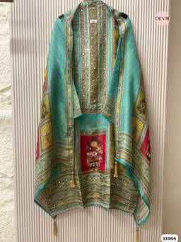 DEVRI - Multi-Color Tissue Silk Unstitched Kurta with Pant and Dupatta