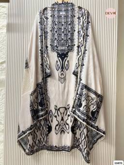 DEVRI - Off White Muslin Embroidered Unstitched Kurta with Pant and Dupatta