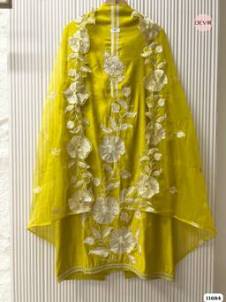DEVRI - Yellow Mul Chanderi Unstitched Kurta with Pant and Dupatta