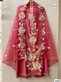 DEVRI - Multicolor Mul Chanderi Embroidered Unstitched Kurta with Pant and Dupatta