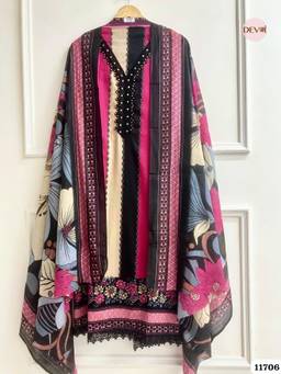DEVRI - Multicolor Cotton Embroidered Unstitched Kurta with Pant and Dupatta