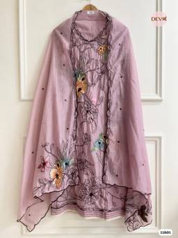 DEVRI - Purple Mul Chanderi Embroidered Unstitched Kurta with Pant and Dupatta