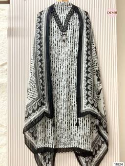 DEVRI - White Organza Embroidered Unstitched Kurta with Pant and Dupatta