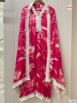 DEVRI - Pink Chinon Printed Hand Embroidered Unstitched Kurta with Pant and Dupatta