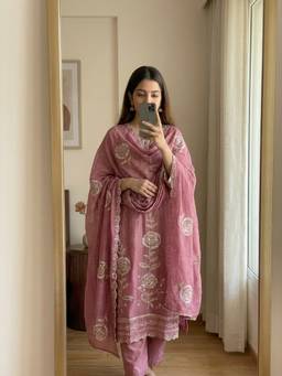 DEVRI - Purple Pure Tissue Unstitched Kurta with Pant and Dupatta