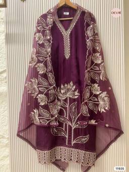 DEVRI - Purple Glass Tissue Silk Embroidered Unstitched Kurta with Pant and Dupatta