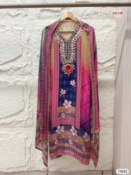 DEVRI - Tissue Shimmer Silk Printed Unstitched Kurta with Pant & Dupatta