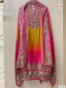 DEVRI - Multicolour Pure Organza Silk Printed Unstitched Kurta with Pant and Dupatta
