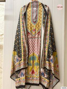 DEVRI - Multicolour Pure Muslin Printed Unstitched Kurta with Pant and Dupatta