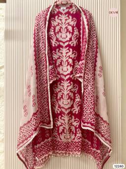 DEVRI - Magenta Pink Organza Embroidered Unstitched Kurta with Pant and Dupatta