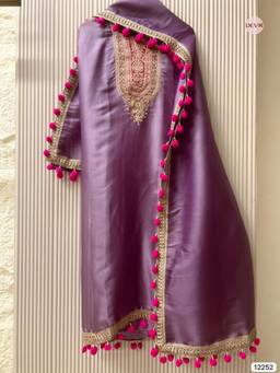 DEVRI - Purple Shimmer Silk Embroidered Unstitched Kurta with Pant and Dupatta