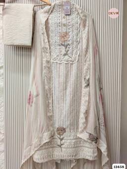 DEVRI - Beige Pure Linen Unstitched Kurta with Pant and Dupatta