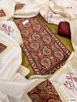 DEVRI - Green Cotton Printed Unstitched Kurta with Pant and Dupatta