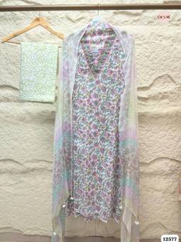 DEVRI - Multi-Color Pure Cotton Floral Semi-Stitched 3-Piece Dress Material