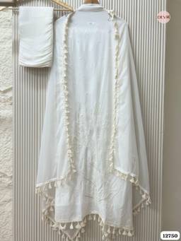 DEVRI - White Mul Cotton Embroidered Unstitched Kurta with Pant and Dupatta