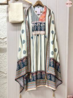 DEVRI - Cream Muslin Printed Unstitched Kurta with Pant and Dupatta