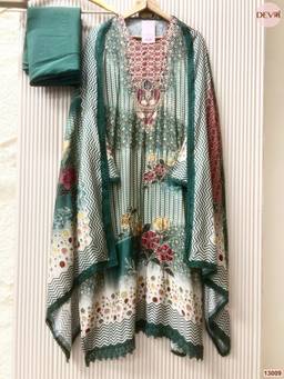 DEVRI - Green Muslin Printed Unstitched Kurta with Pant and Dupatta